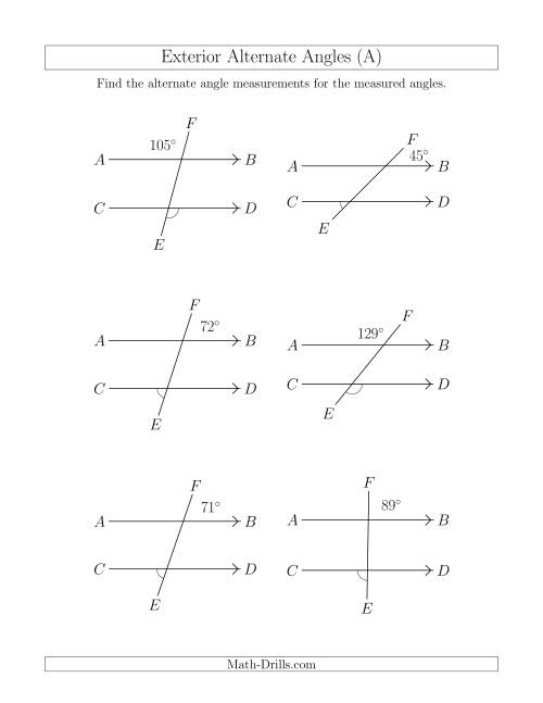 The Exterior Alternate Angle Relationships (A) Math Worksheet