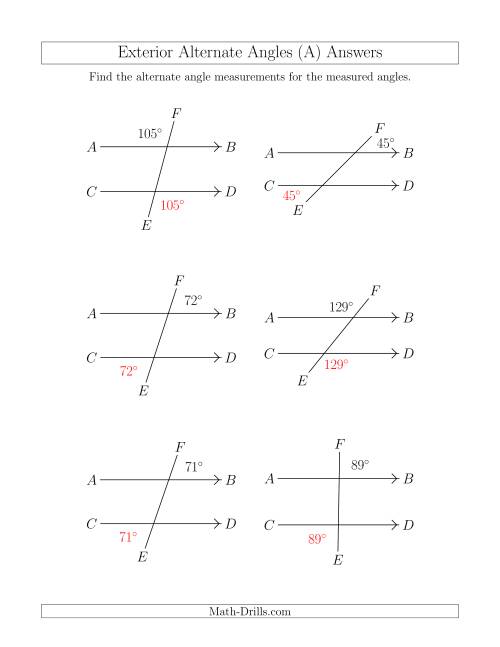 The Exterior Alternate Angle Relationships (A) Math Worksheet Page 2