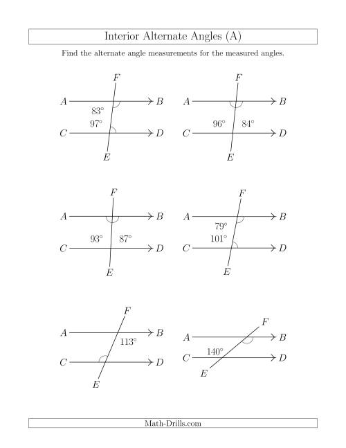 The Interior Alternate Angle Relationships (A) Math Worksheet