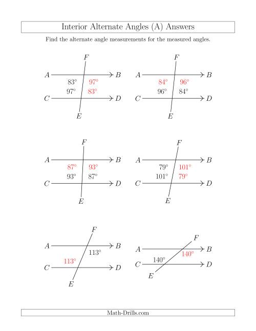 The Interior Alternate Angle Relationships (A) Math Worksheet Page 2