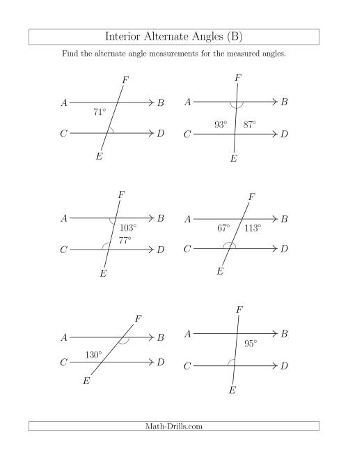 The Interior Alternate Angle Relationships (B) Math Worksheet
