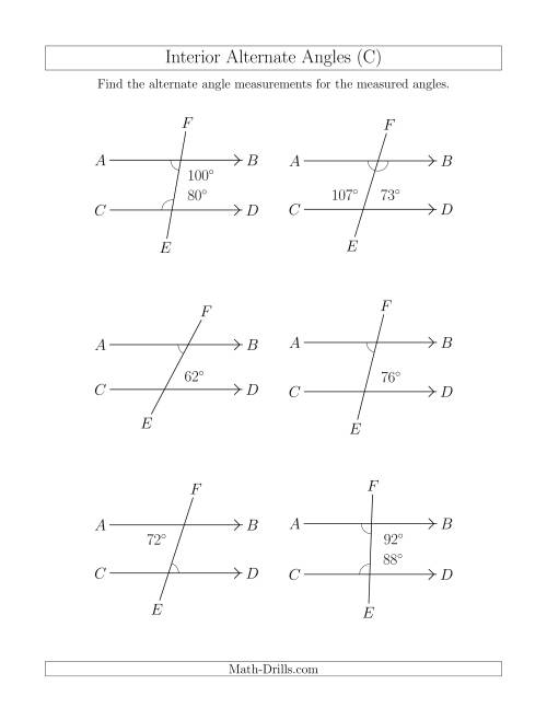 The Interior Alternate Angle Relationships (C) Math Worksheet