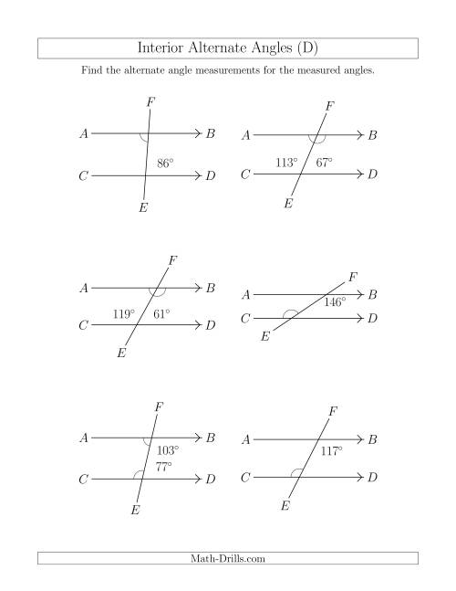 The Interior Alternate Angle Relationships (D) Math Worksheet