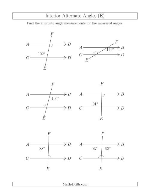 The Interior Alternate Angle Relationships (E) Math Worksheet