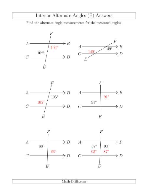 The Interior Alternate Angle Relationships (E) Math Worksheet Page 2