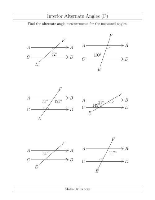 The Interior Alternate Angle Relationships (F) Math Worksheet