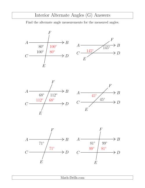 The Interior Alternate Angle Relationships (G) Math Worksheet Page 2