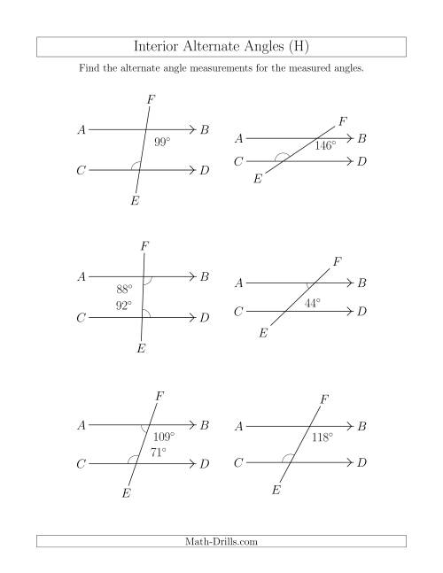 The Interior Alternate Angle Relationships (H) Math Worksheet