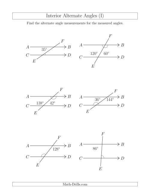 The Interior Alternate Angle Relationships (I) Math Worksheet