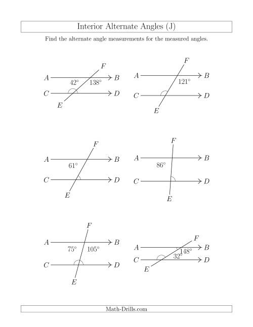 The Interior Alternate Angle Relationships (J) Math Worksheet