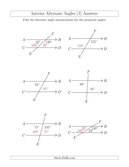 The Interior Alternate Angle Relationships (J) Math Worksheet Page 2