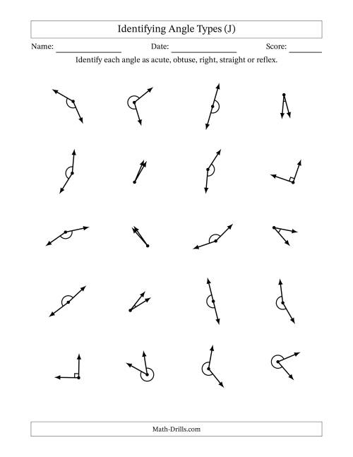 The Identifying Acute, Obtuse, Right, Straight And Reflex Angles With Angle Marks (J) Math Worksheet