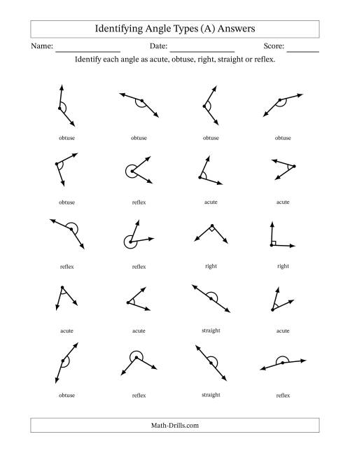 The Identifying Acute, Obtuse, Right, Straight And Reflex Angles With Angle Marks (All) Math Worksheet Page 2