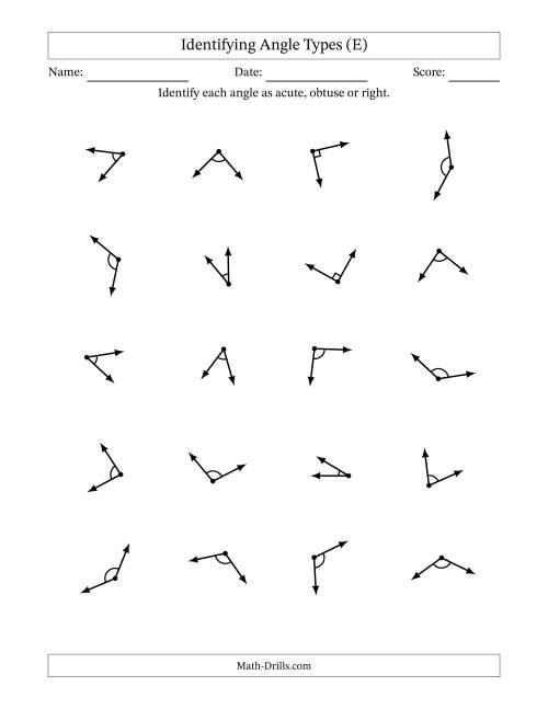 The Identifying Acute, Obtuse And Right Angles With Angle Marks (E) Math Worksheet