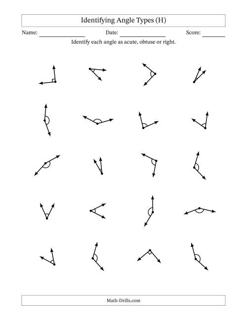The Identifying Acute, Obtuse And Right Angles With Angle Marks (H) Math Worksheet
