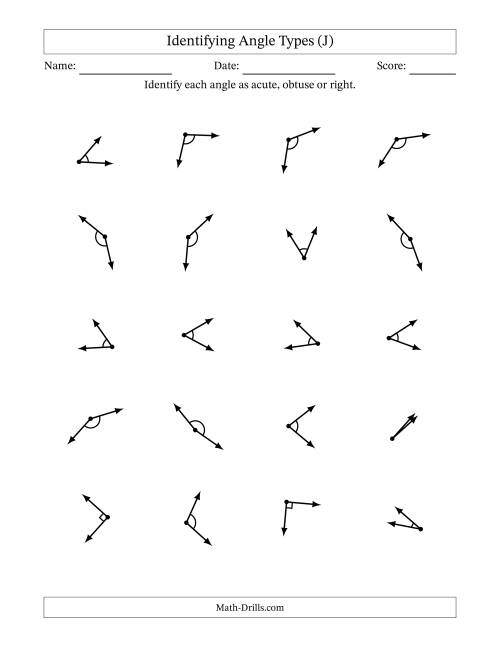 The Identifying Acute, Obtuse And Right Angles With Angle Marks (J) Math Worksheet