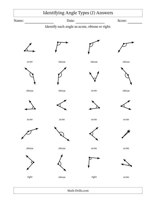 The Identifying Acute, Obtuse And Right Angles With Angle Marks (J) Math Worksheet Page 2
