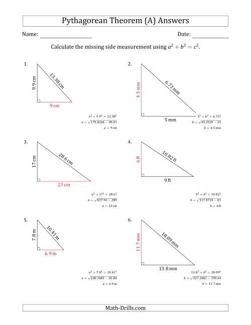 The Calculate a Cathetus Using Pythagorean Theorem (No Rotation) (A) Math Worksheet Page 2