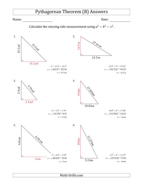 The Calculate a Cathetus Using Pythagorean Theorem (No Rotation) (B) Math Worksheet Page 2
