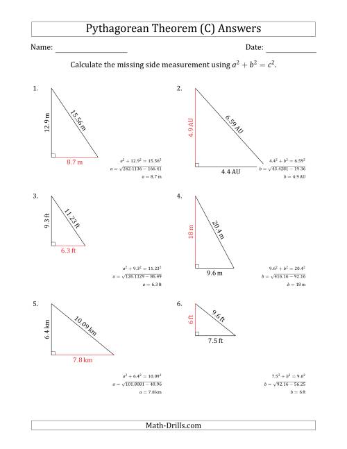 The Calculate a Cathetus Using Pythagorean Theorem (No Rotation) (C) Math Worksheet Page 2