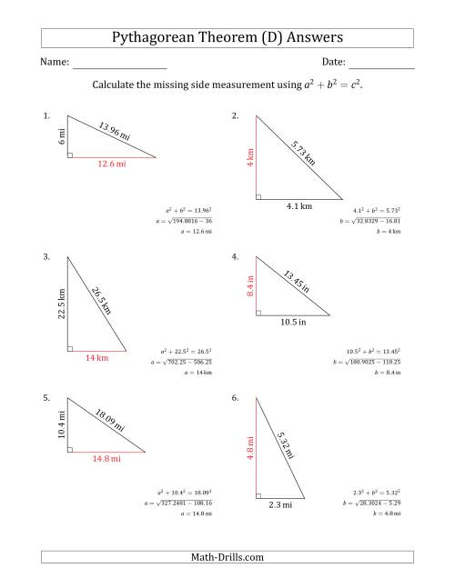 The Calculate a Cathetus Using Pythagorean Theorem (No Rotation) (D) Math Worksheet Page 2