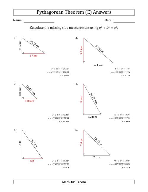 The Calculate a Cathetus Using Pythagorean Theorem (No Rotation) (E) Math Worksheet Page 2