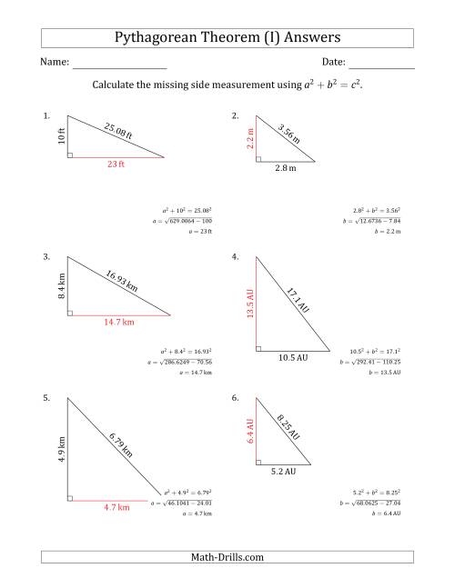 The Calculate a Cathetus Using Pythagorean Theorem (No Rotation) (I) Math Worksheet Page 2
