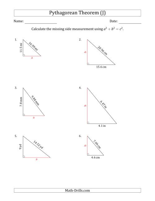 The Calculate a Cathetus Using Pythagorean Theorem (No Rotation) (J) Math Worksheet