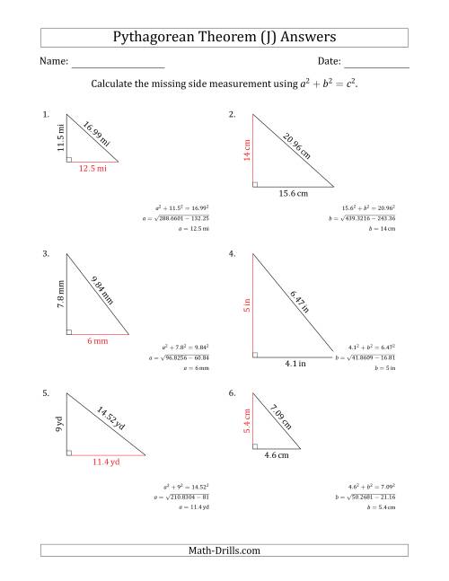The Calculate a Cathetus Using Pythagorean Theorem (No Rotation) (J) Math Worksheet Page 2