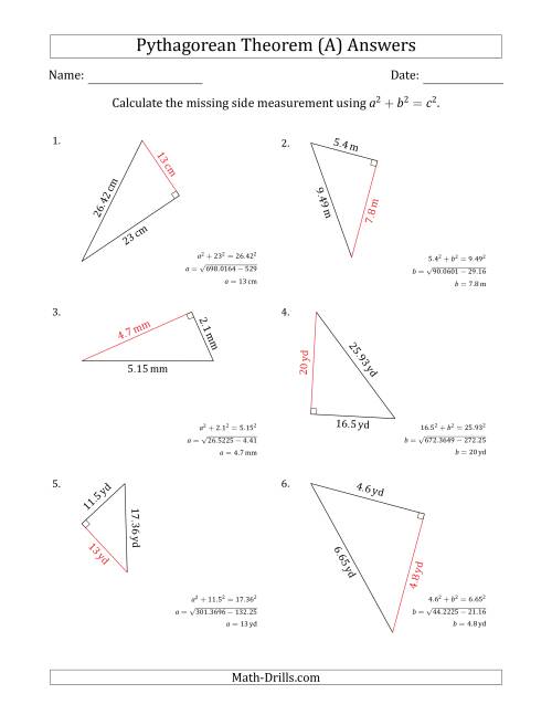 The Calculate a Cathetus Using Pythagorean Theorem (A) Math Worksheet Page 2