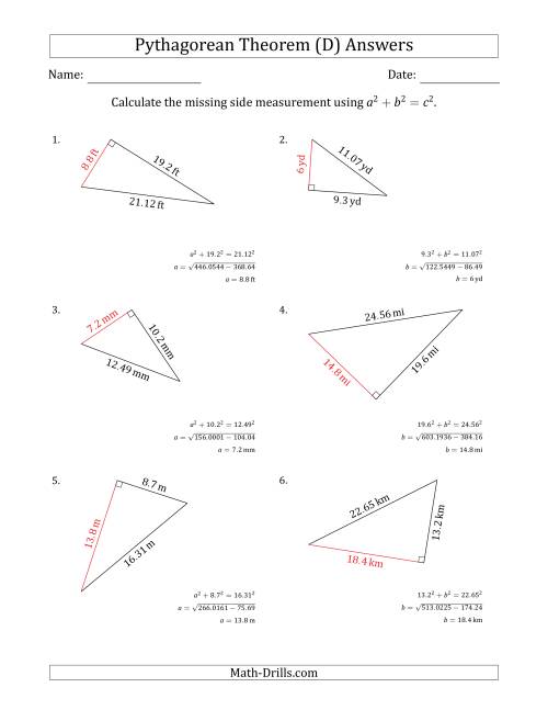 The Calculate a Cathetus Using Pythagorean Theorem (D) Math Worksheet Page 2
