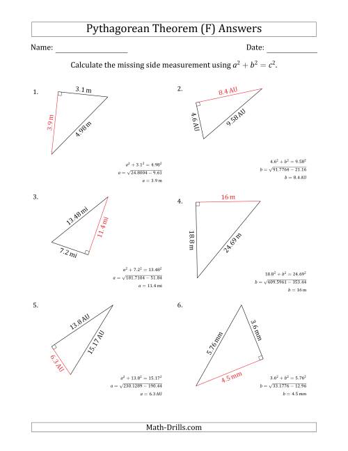 The Calculate a Cathetus Using Pythagorean Theorem (F) Math Worksheet Page 2