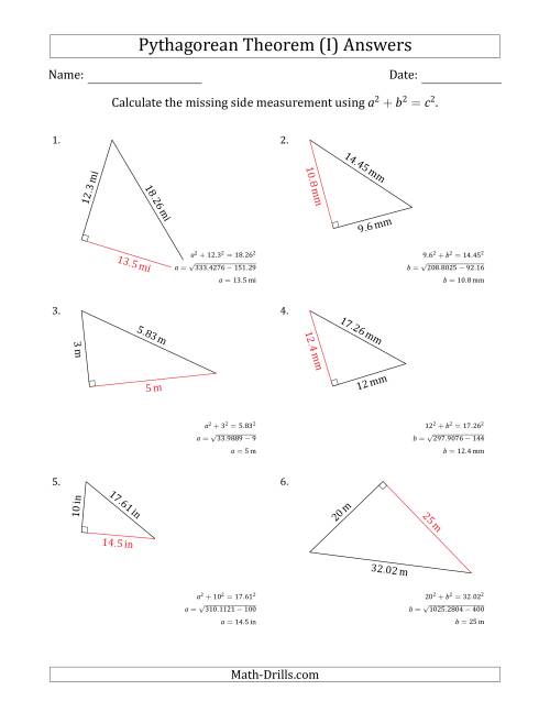 The Calculate a Cathetus Using Pythagorean Theorem (I) Math Worksheet Page 2