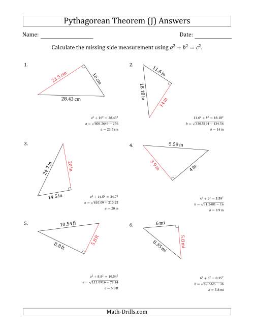 The Calculate a Cathetus Using Pythagorean Theorem (J) Math Worksheet Page 2