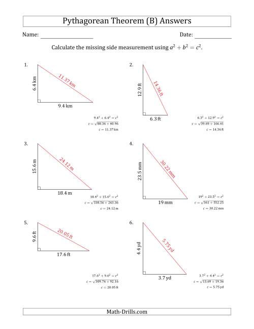 The Calculate the Hypotenuse Using Pythagorean Theorem (No Rotation) (B) Math Worksheet Page 2