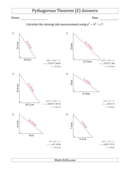 The Calculate the Hypotenuse Using Pythagorean Theorem (No Rotation) (E) Math Worksheet Page 2