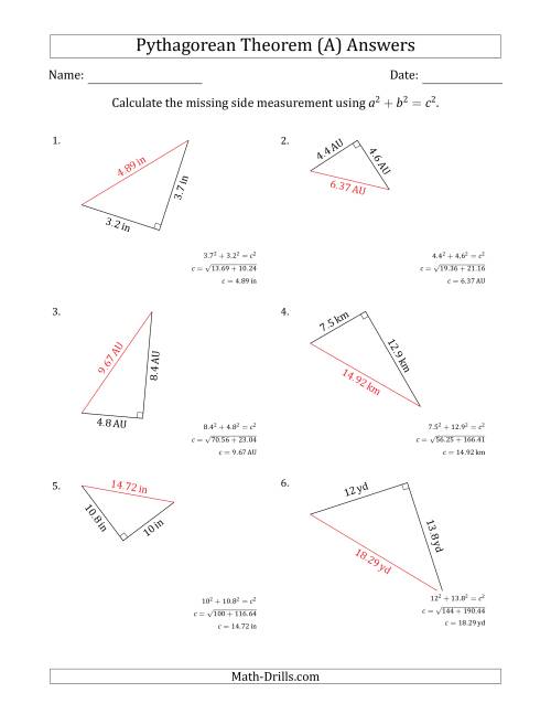 The Calculate the Hypotenuse Using Pythagorean Theorem (A) Math Worksheet Page 2
