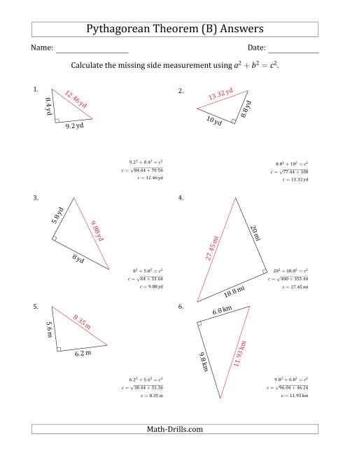 The Calculate the Hypotenuse Using Pythagorean Theorem (B) Math Worksheet Page 2