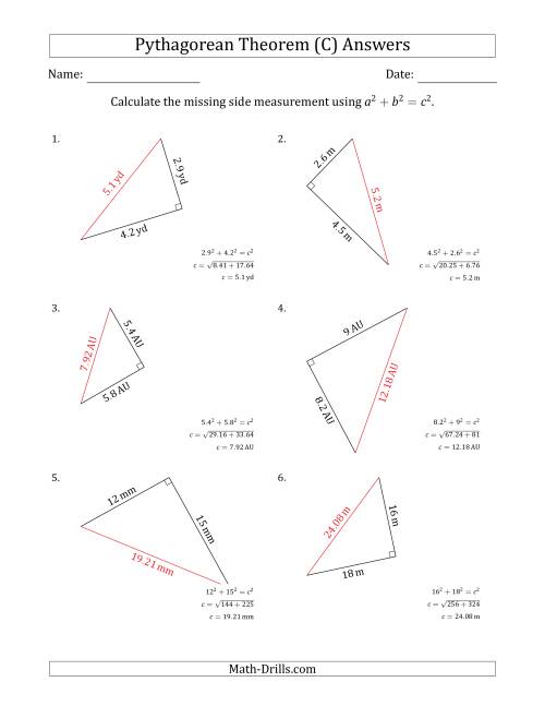 The Calculate the Hypotenuse Using Pythagorean Theorem (C) Math Worksheet Page 2