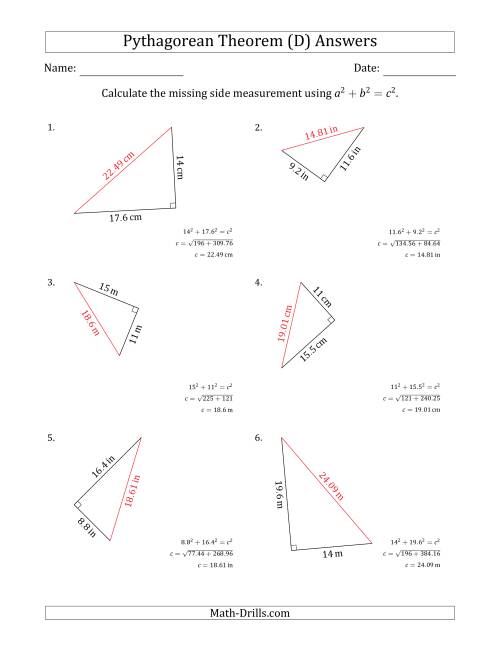 The Calculate the Hypotenuse Using Pythagorean Theorem (D) Math Worksheet Page 2