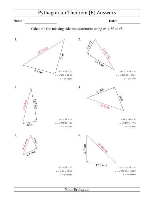 The Calculate the Hypotenuse Using Pythagorean Theorem (E) Math Worksheet Page 2