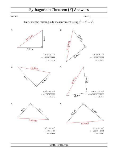 The Calculate the Hypotenuse Using Pythagorean Theorem (F) Math Worksheet Page 2