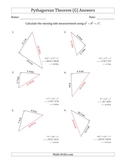 The Calculate the Hypotenuse Using Pythagorean Theorem (G) Math Worksheet Page 2