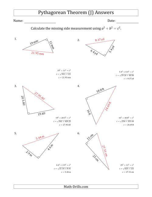 The Calculate the Hypotenuse Using Pythagorean Theorem (J) Math Worksheet Page 2