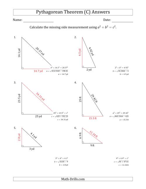 The Calculate a Side Measurement Using Pythagorean Theorem (No Rotation) (C) Math Worksheet Page 2