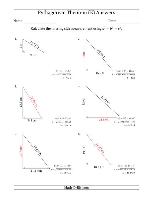 The Calculate a Side Measurement Using Pythagorean Theorem (No Rotation) (E) Math Worksheet Page 2