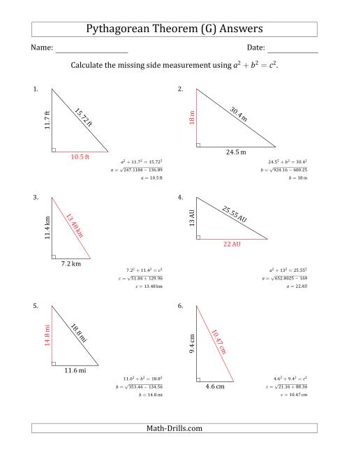 The Calculate a Side Measurement Using Pythagorean Theorem (No Rotation) (G) Math Worksheet Page 2