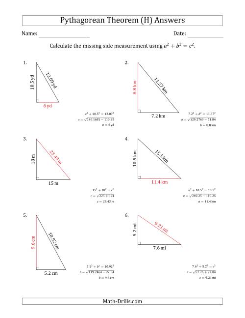The Calculate a Side Measurement Using Pythagorean Theorem (No Rotation) (H) Math Worksheet Page 2
