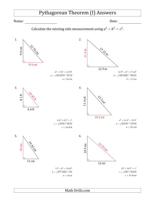 The Calculate a Side Measurement Using Pythagorean Theorem (No Rotation) (I) Math Worksheet Page 2