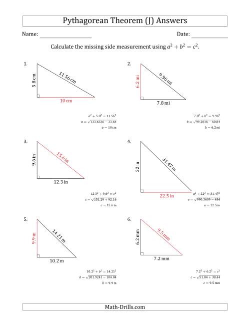 The Calculate a Side Measurement Using Pythagorean Theorem (No Rotation) (J) Math Worksheet Page 2